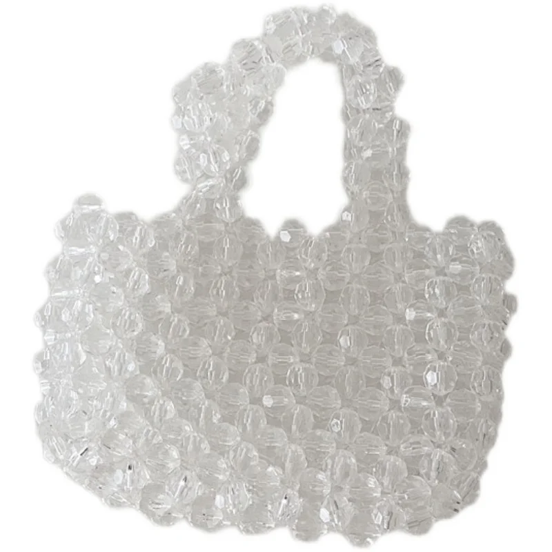 

Handmade Summer Transparent Crystal Beads Woven Handbag Women's Handheld Bag Adorable Ins Small Handheld Bag Summer
