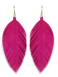 Genuine Soft Leather Handmade Fringe Feather Drop Earrings Lightweight Tear Dangle Earrings for Women Fashion Jewelry Gifts
