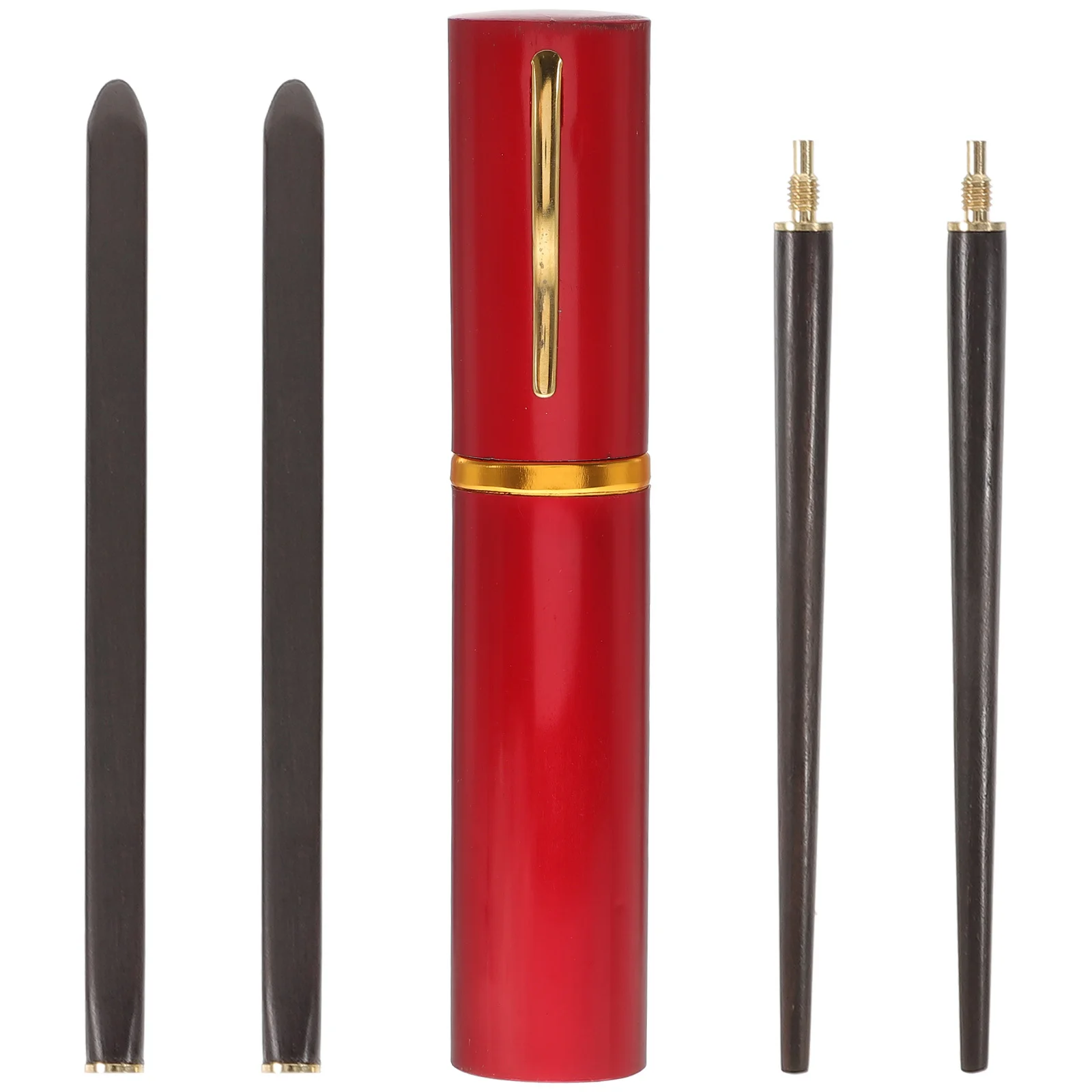 

Portable Ebony Foldable Travel Chopsticks Set Two Halves Collapsible Lightweight Aluminum Case Snap Hook for Camping