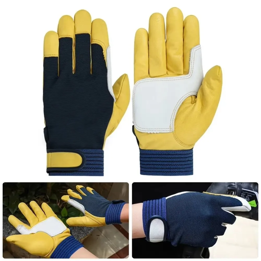 1 pair Thickened Leather Work Gloves Tough Grip Breathable Labor Insurance Gloves Safety Wear-Resistant Industrial Gloves