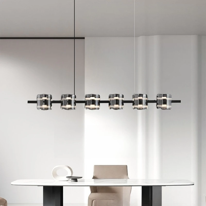 

Italian minimalist restaurant chandelier high-end all-copper light luxury designer long strip led glass island table bar