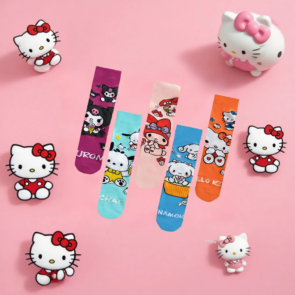 1/5 زوجًا من الجوارب المحبوكة من سلسلة سانريو اللطيفة للرجال والنساء