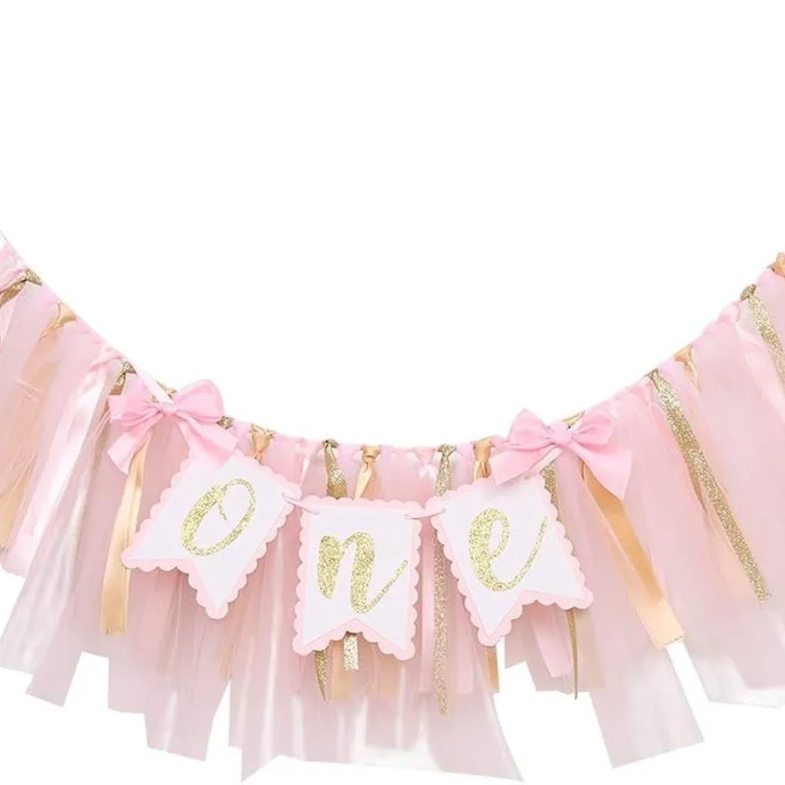 1PC First Kids Birthday Pink Bowknot Highchair Banner Baby Shower Girl One Highchair Garland