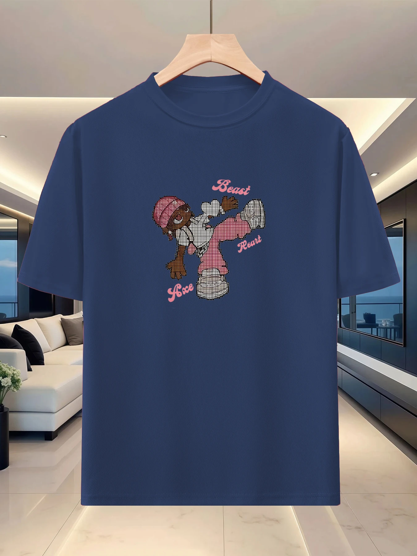 Minimally styled men's lazy short sleeved T-shirt, outdoor personalized graphic print, loose silhouette half sleeve