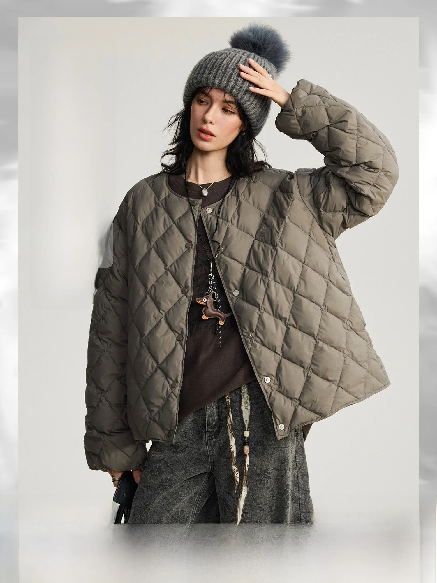 

NAGUAGU Soft Core Foamed Goose down High Fluffy 90 White Goose down Matte Diamond Pattern Warmth Outerwear Women's Jaet