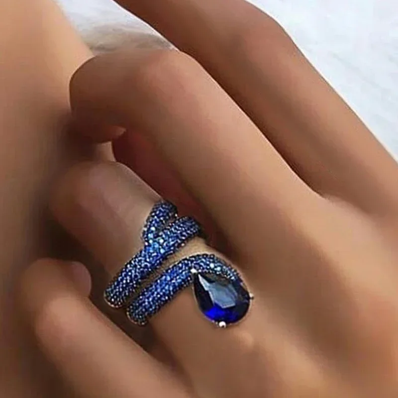 Bague de mariage à enroulement de luxe avec pierre goutte d'eau pour femme, micro pavé CZ, couleurs bleu et vert, matiques pour femme, bijoux de fête de mariage, 2024