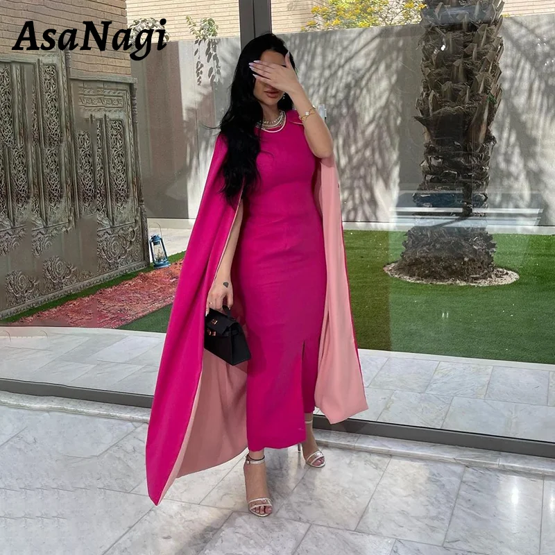 Asanagi elegant o Hals Abschluss ball Kleid Frauen Meerjungfrau Fuchsia Satin Party Abendkleid Knöchel vorne Schlitz besonderen Anlass Kleider 2024