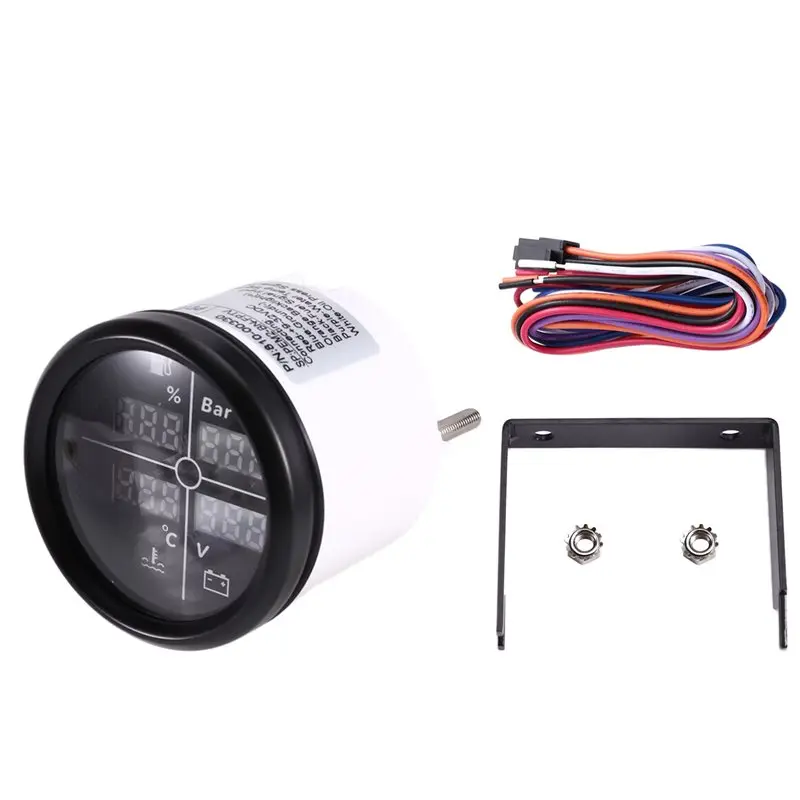 AB16-LED 52Mm Digital Gauge Car Boat Yacht Multi 4 In 1 0-190Ohm Fuel Level Gauge +Oil Pressure+Water Temp+Voltmeter