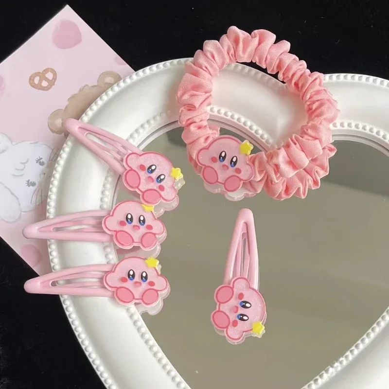 Kirby Hairpin Hair Rope Set Cartoon Anime Cute Children BB Clip Hair Circle Fashion Charm Hair Accessories Girls Holiday Gifts