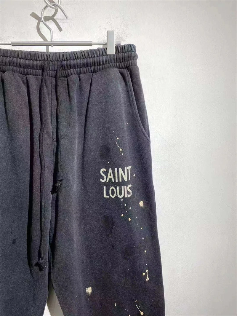 Saint Louis Sweatpants Men Women 1:1 Best Quality Handmade Ink Splashing Graffiti Jogger Drawstring Pants