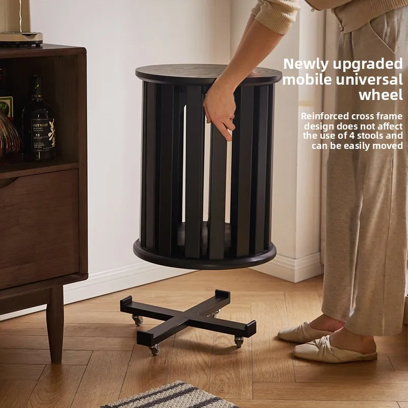 Stackable Stool Base with Swivel Casters Solid Wood Round Stool Four Color Options Mobile Platform Portable Home Furniture