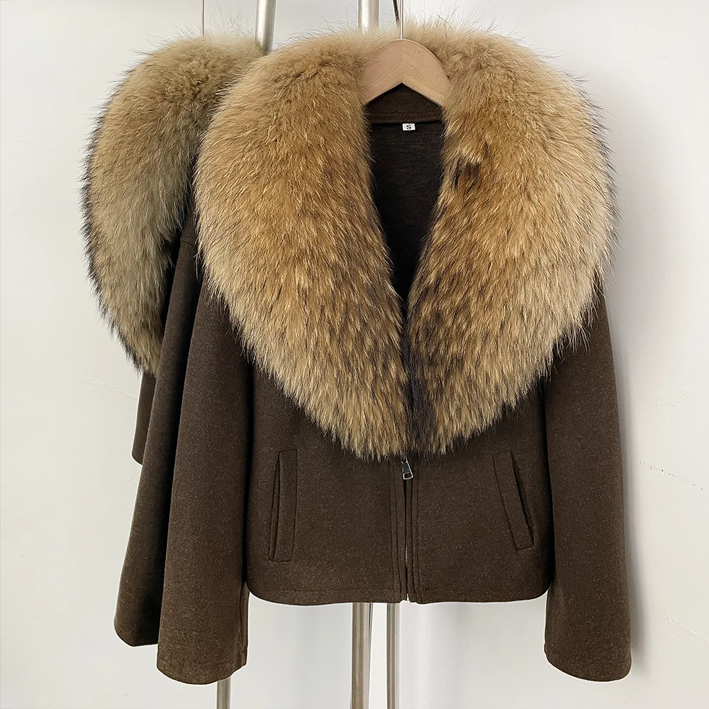 OFTBUY Natural Fur Coat Autumn Women Zipper Up Jacket Long Sleeve Big Pocket Coat Woman Loose Casual Outerwear Coat Tops Clothes