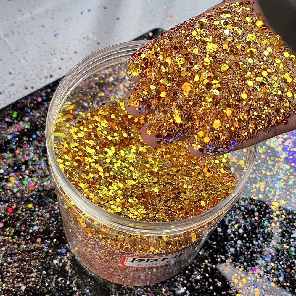 50g Holographic Chameleon Nail Glitter Mixed Hexagon Sequins Make up Flakes Rainbow Pigment Chunky Irediscent Glitter Decoration