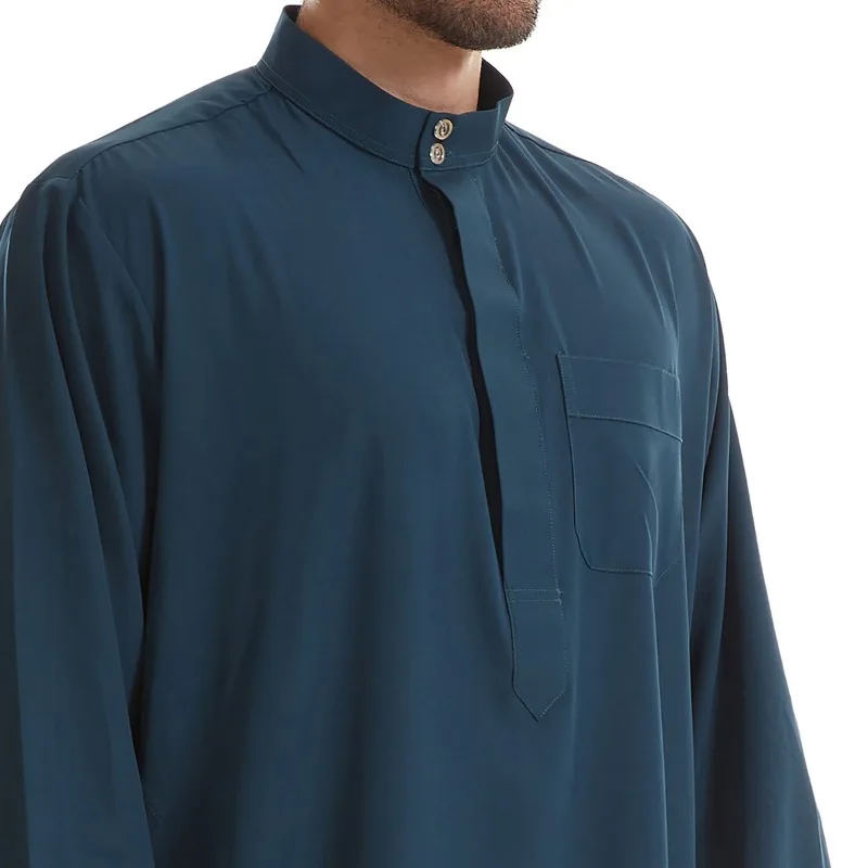 Klassieke Moslim Kurta Mannen Lange Mouw Tuniek Jubba Thobe Islmaic Saudi Arabië Abaya Jurk Zwart Wit Shirts Thobe Qamis Homme