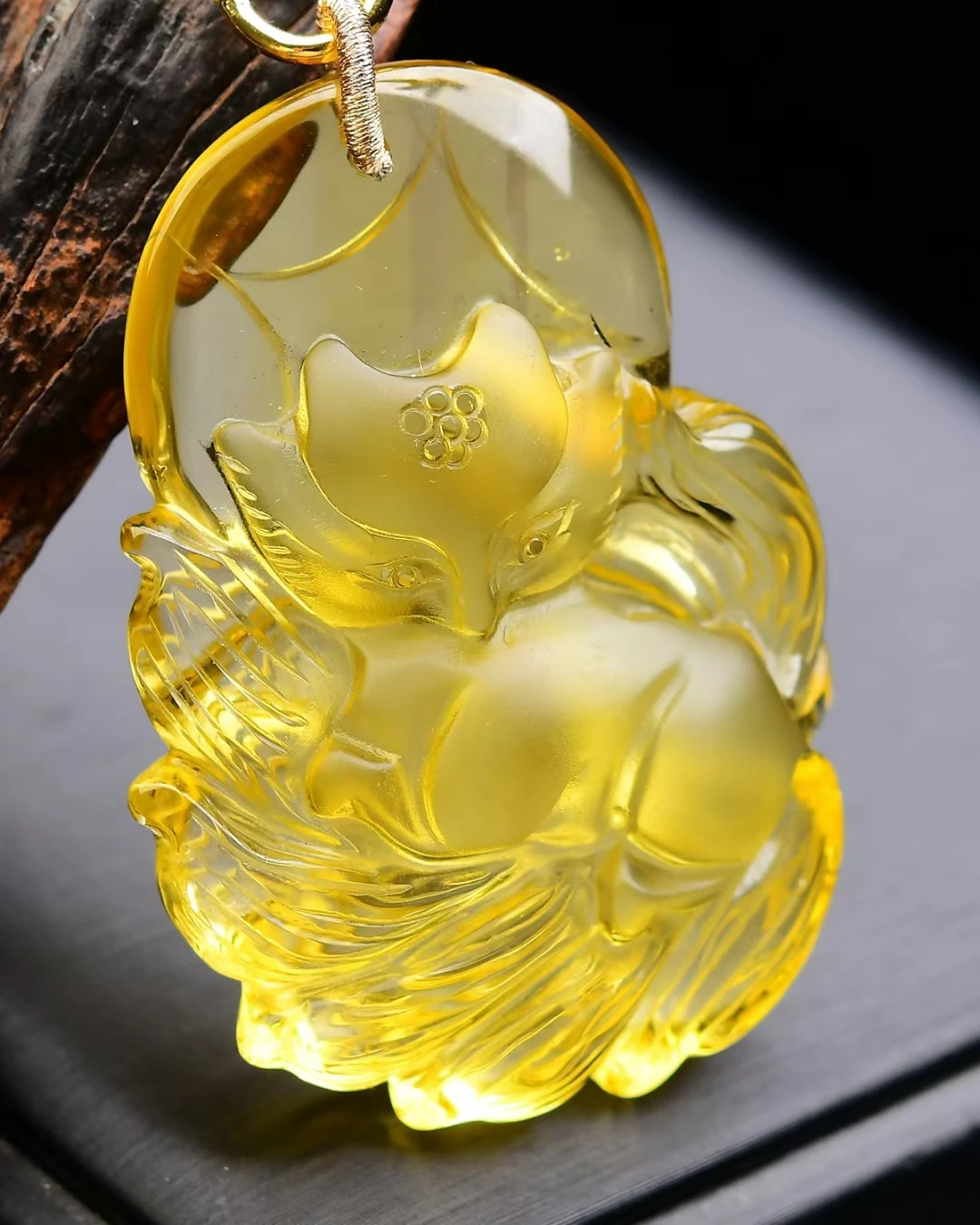 Natural Yellow Citrine Quartz Fox Carved Pendant 55*39*15mm Women Men Jewelry Citrine Wealthy Necklace AAAAA