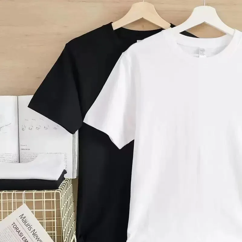 Men's and Women's Loose Short Sleeved T-shirt, Pure Cotton Shirt, Black and White Round Neck, Fashionable Plus Size Street Top