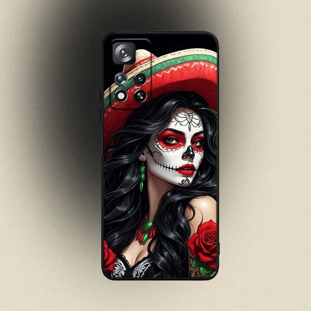 Mexican Catrina Skull Girl Phone Case For Samsung Galaxy A20,A21s,A22,A31,A32,A52,A53,A72,73,A80,A91 Soft Black Cover