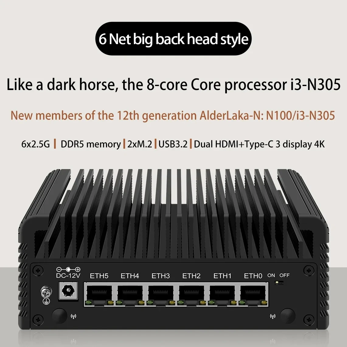 6 LAN i226-V 2.5G Firewall Router Intel Core 3 N355 N305 N150 N100 Fanless Mini PC DDR5 2xNVMe 1xSATA3.0 Type-C pfSense Proxmox