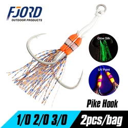 FJORD 2pcs/bag Assist Hook Jig Barbed UV Point Glow Pike High Carbon Steel Fishing Hook Sea Winter Ice Fishing Accessories