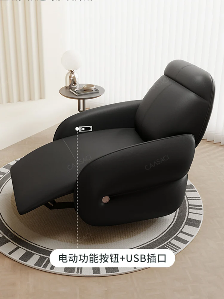 Black retro function electric sleepable rotating living room recliner casual anti-cat scratch leather cloth