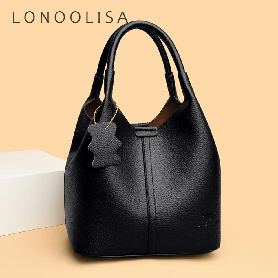 

Top Quality Soft PU Leather Bucket Bag Luxury Handbags Casual Shoulder Crossbody Bags for Women Ladies Designer Commuter Tote