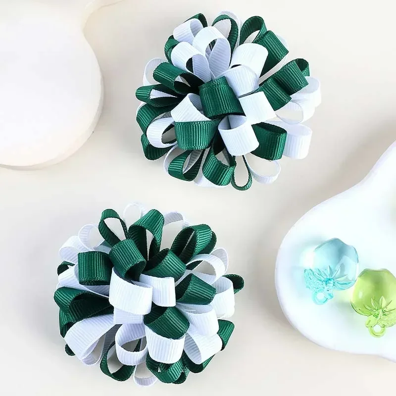 Oaoleer 2Pcs Cute Flower Hairpins Double Color Ribbon Hair Clips Princess Hair Pin Barrettes Handmade Headwear Hair Accessories