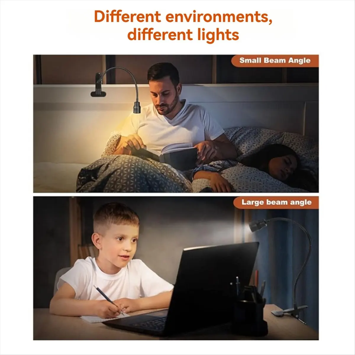 【ILLUMINE】LED Reading Lights USB Three Color Dimming Clamp Book Light Flexible Gooseneck Read Night Light Studing Reading Lamp