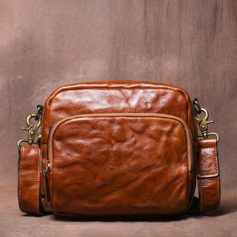 Men's Real-Leather Bag Retro Shoulder Casual Messenger Personality Trendy Small Backpack Skeleton-Skin Handmade Waist