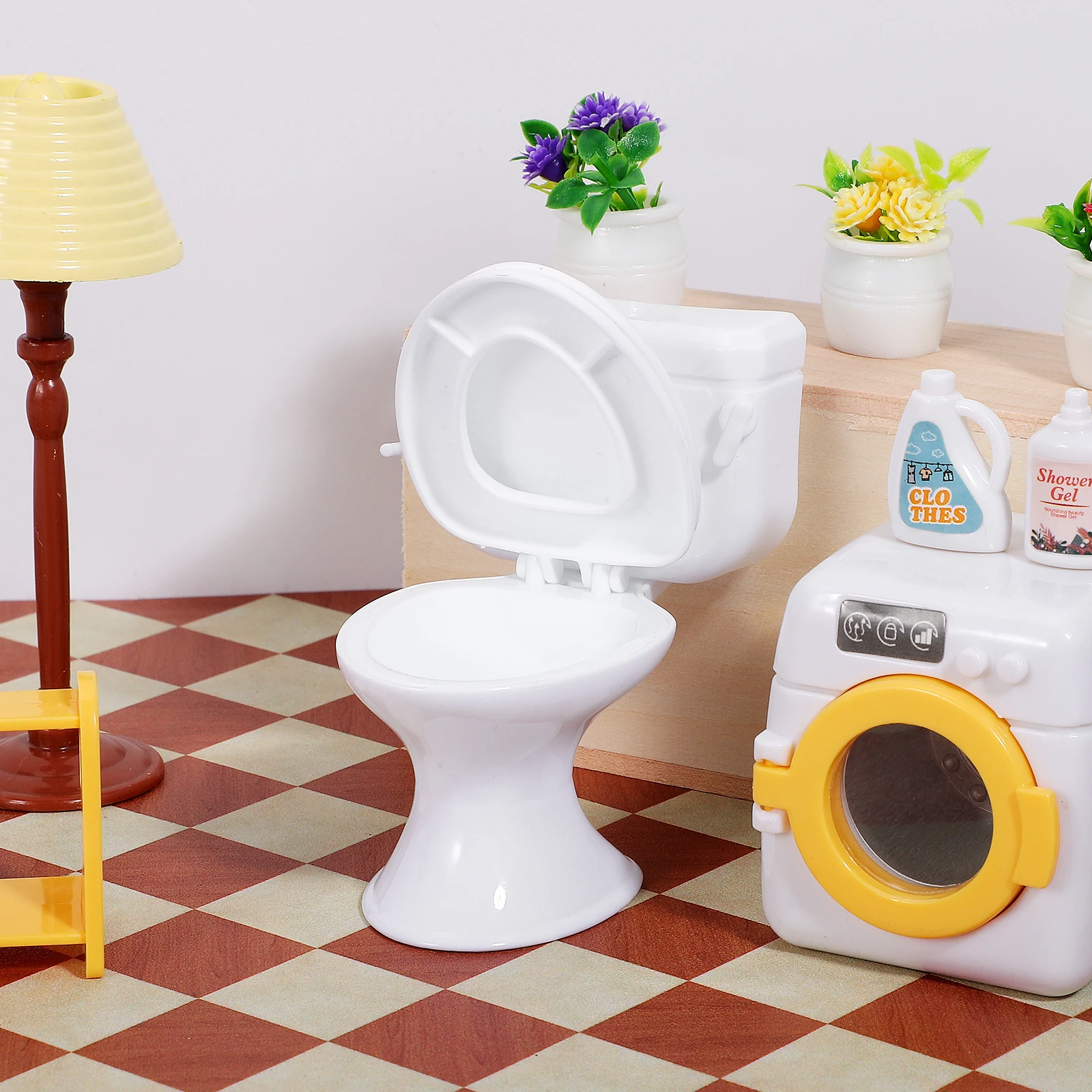 

6pcs Miniature Dollhouse Bathroom Accessories Realistic Toilet Resin Furniture Mini Crafts Playroom Layout Photography Prop