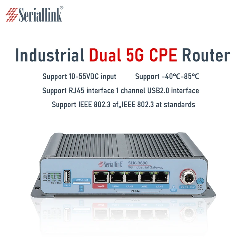 SLK-R690-5G USB GPS CAN RS232/485 منافذ 1x5G مودم 2 فتحات بطاقة Sim مركبة صناعية لاسلكية 5G CPE Wifi6 راوتر