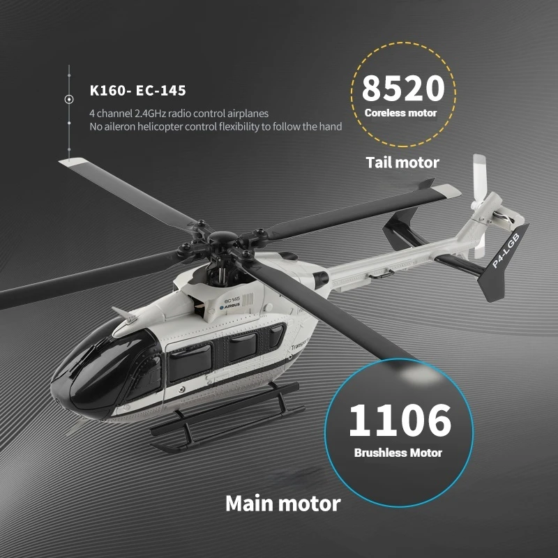 ขายใหม่ Well Weili K160 Four-Way Aileron ฟรีเฮลิคอปเตอร์ Brushless ความสูงคงที่รุ่นเครื่องบิน Ec-145 จําลอง RC รุ่น