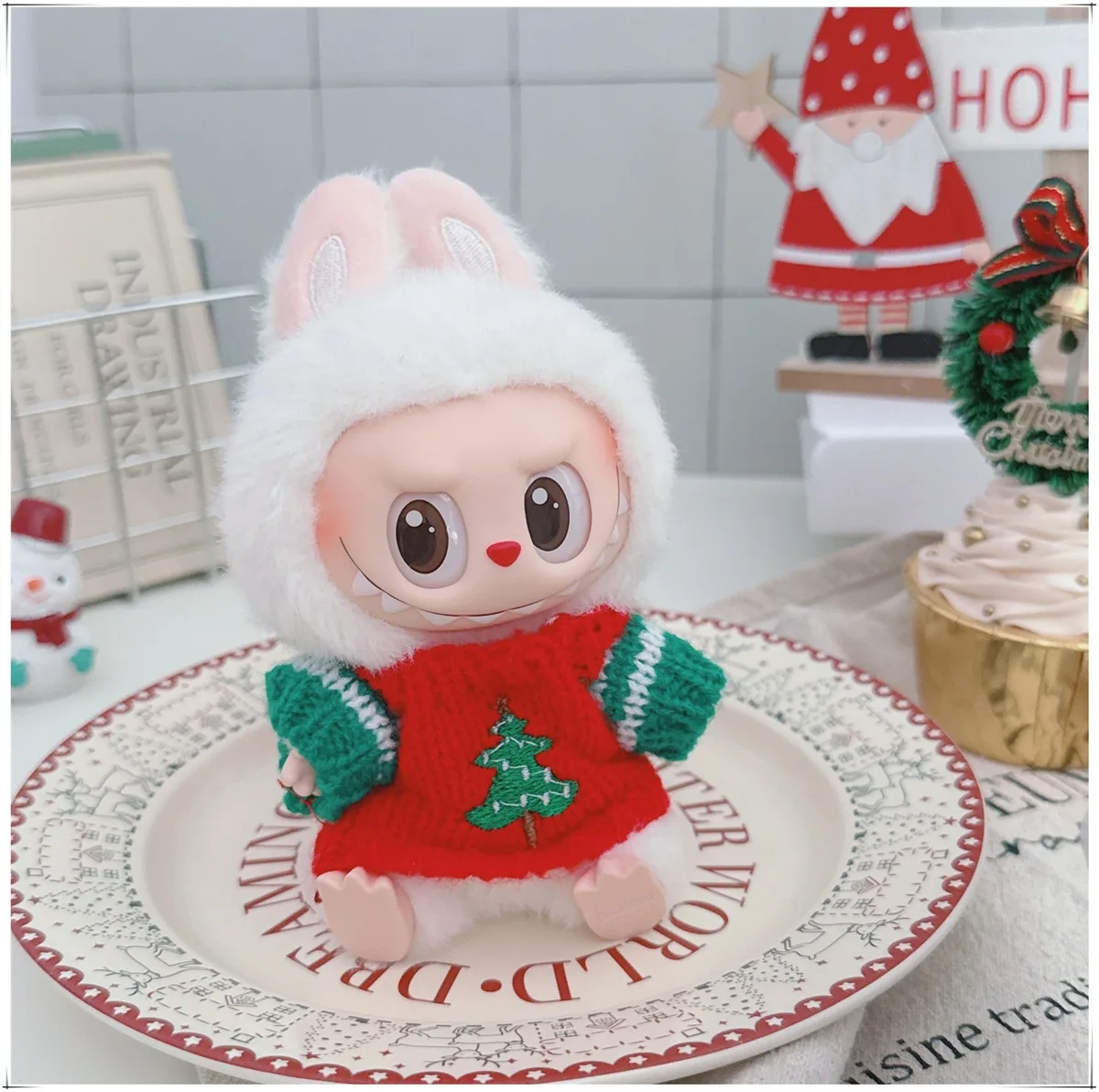 

17cm Labubu I II Idol Dolls Cute Mini Plush Doll'S Clothes Korea Kpop Exo Idol Dolls Christmas Doll Clothes Snowman Reindeer
