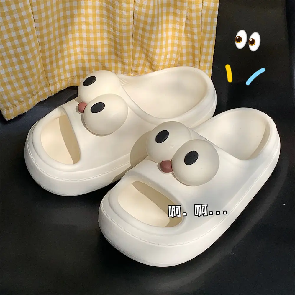 

Funny Big Eyes Summer Flip Flops Women And Men Comfortable Household Slippers Couple Platform Non-slip Slides Washroom Shoes