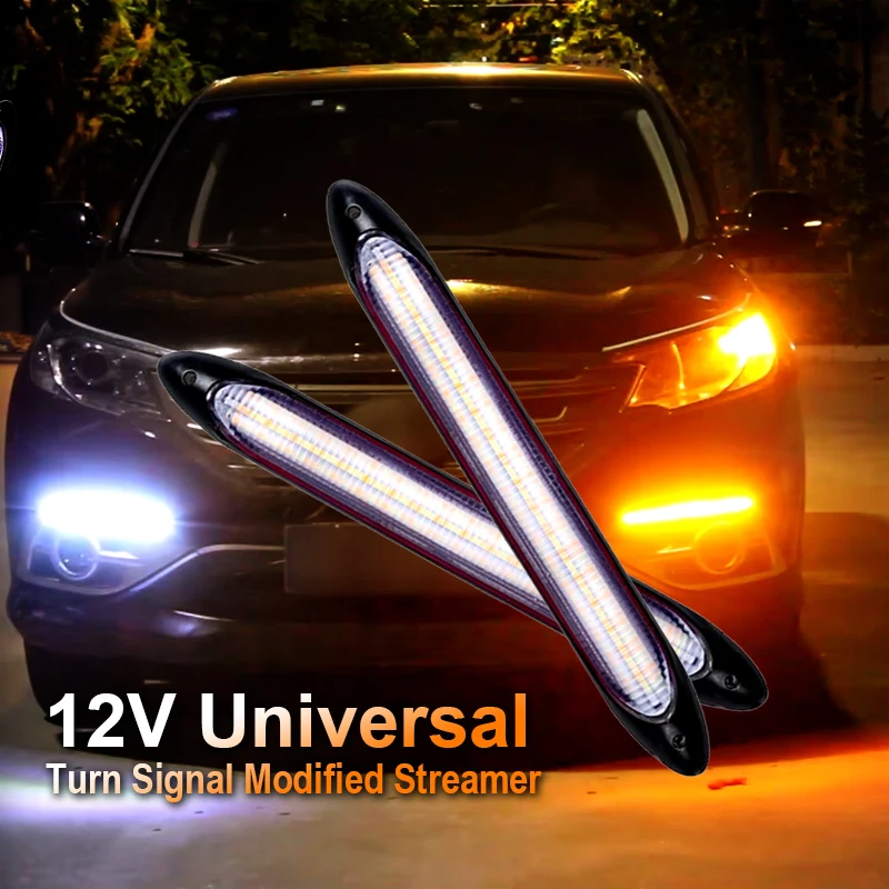 1pc Universal Turn Signal Modified Streamer Car Light Strip Daytime Running Lamp LED Auto Surface Decorative Lights Headlight