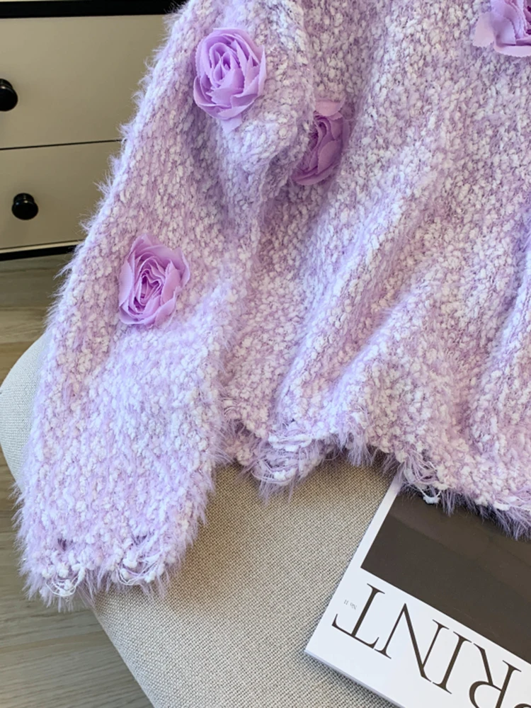 Autunno Inverno Dolce maglione floreale tridimensionale da donna Nuovo maglione lavorato a maglia pullover rosa alla moda Top S207