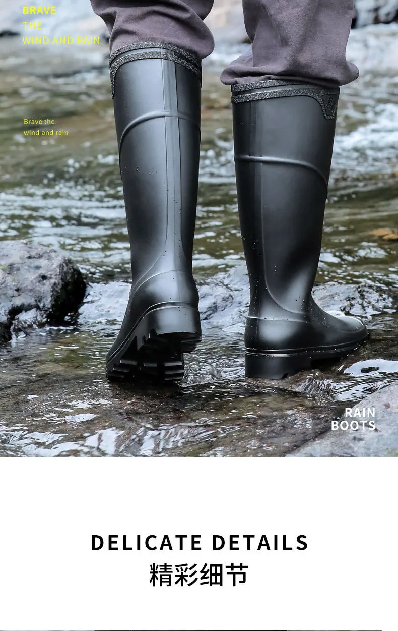 New Fashion Waterproof Shoes Men's Construction Site Rubber Boots Adult Rainshoes Men's Mid Barrel High Barrel Rainboots