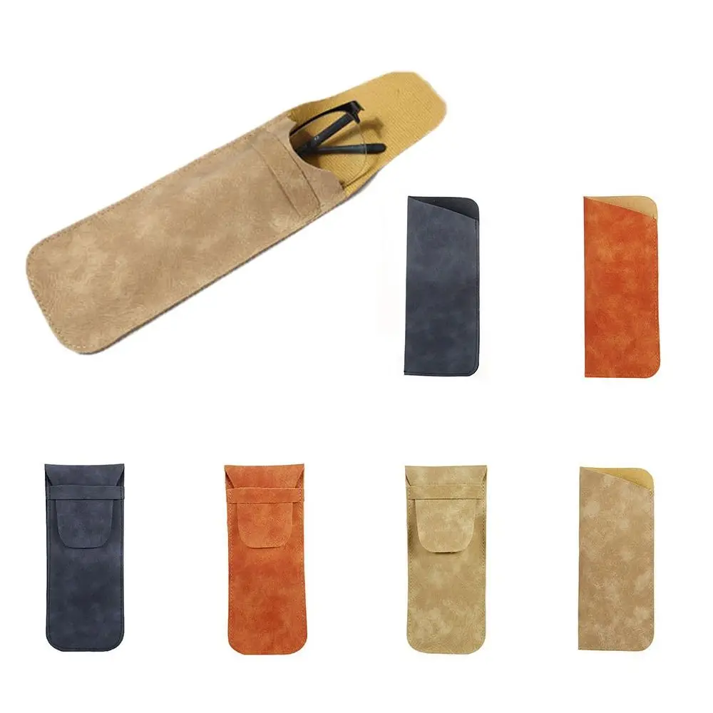 작은 직사각형 PU 가죽 안경 가방 커버 소프트 선글라스 가방 간단한 스타일 벨벳 안감 안경 홀더 야외