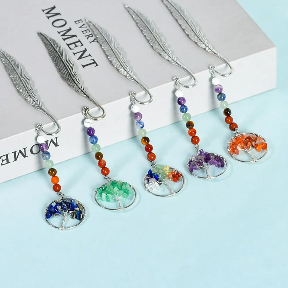 Exquisite Crystal Beads Bookmark Sparkle Feather Reading Bookmark Healing Stone Pagination Mark Stationery