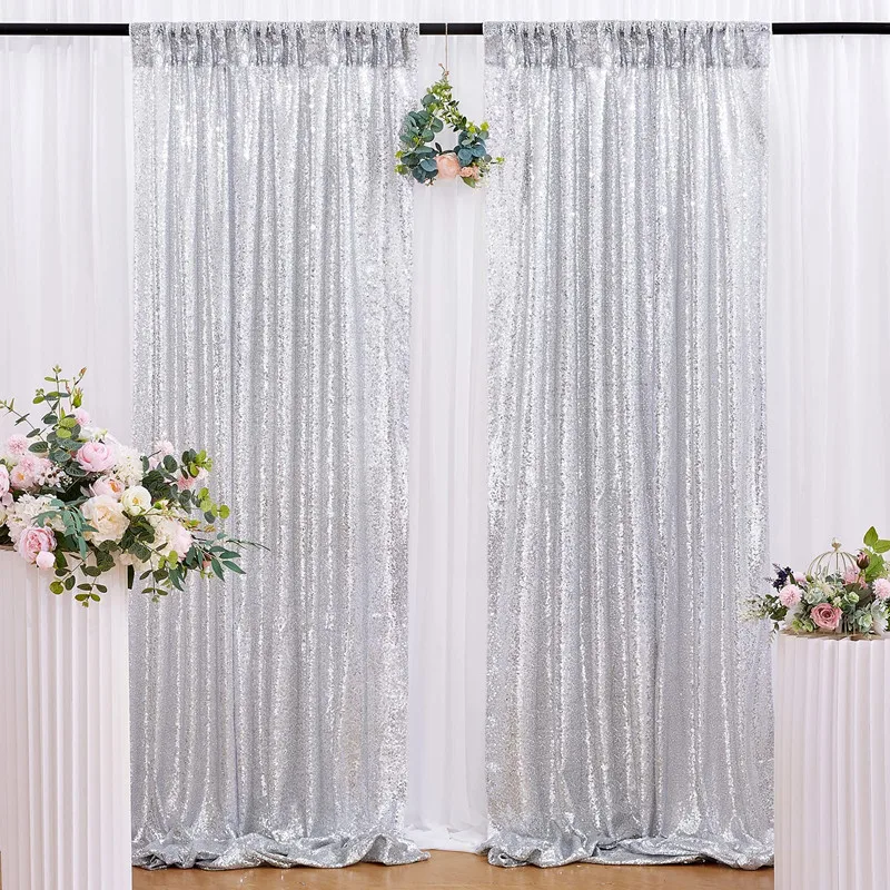골드/실버 스팽글 배경 커튼, 2 패널-파티 웨딩 시퀀스 배경 무대 장식, 2FTx8FT