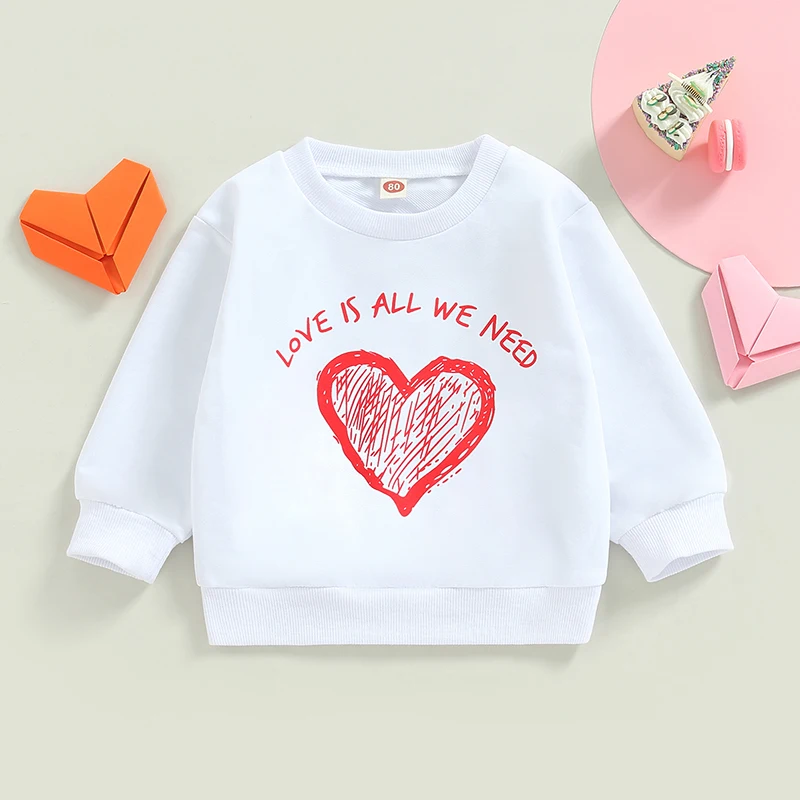 Kids Valentine's Day Pullover Letter Heart Print Long-Sleeved O-Neck Sweatshirt for Boys Girls 6 Months to 5 Years