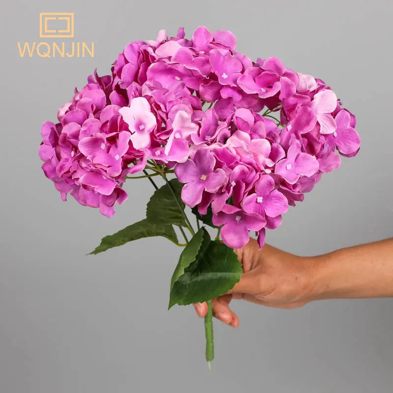 WQNJIN 5-köpfe Hortensienstrauß aus Seide, künstliche Blumen für Party, Hochzeit, Wohnzimmer, Dekoration, Zubehör, Heimdekoration – Detail 5