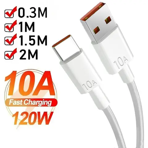 Câble USB vers Type C Android 120W 10A, câble de charge Super rapide pour Huawei P40 Honor, cordon de données pour Xiaomi Redmi 0.3/1M/1.5M/2M