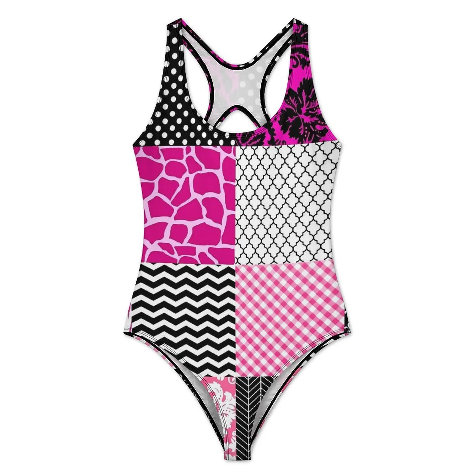 Pink And Black Patchwork Swimsuit Sexy Animal Print Female Swimwear One-Piece Stylish Swimsuits Holiday Swim Push Up Monokini