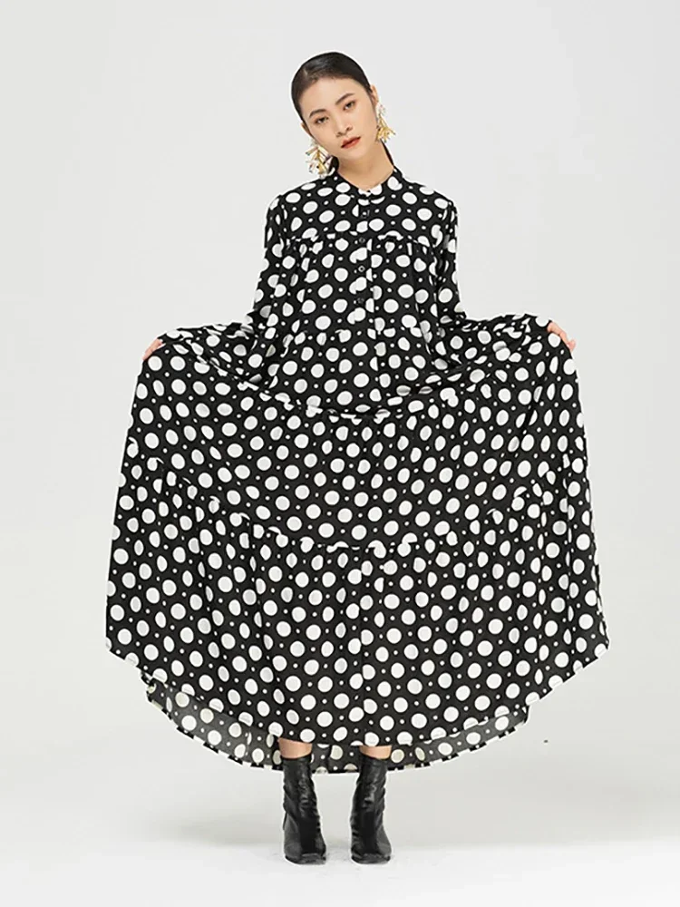 

XITAO Polka Dot Cake Skirt Irregular Dress Pullover Goddess Fan Casual Style 2025 Spring Autumn Minority Dress ZY4281
