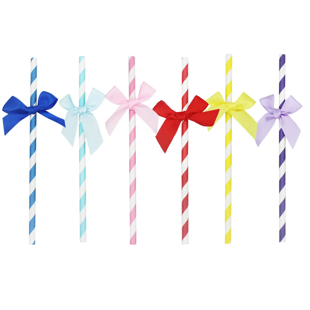 

30 Pcs Premium Paper Straws Decorate Bow-tie Birthday Cake Decorative Drinking Bowknot Creative