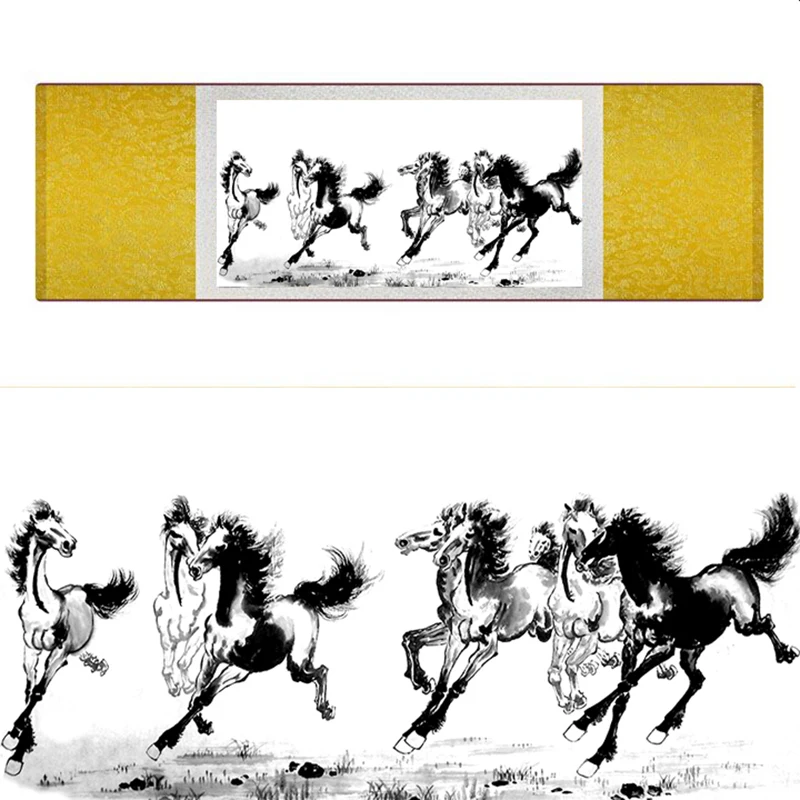 top quality Chinese Horse silk painting  Horse art painting Silk scroll art painting eight horse painting19062709