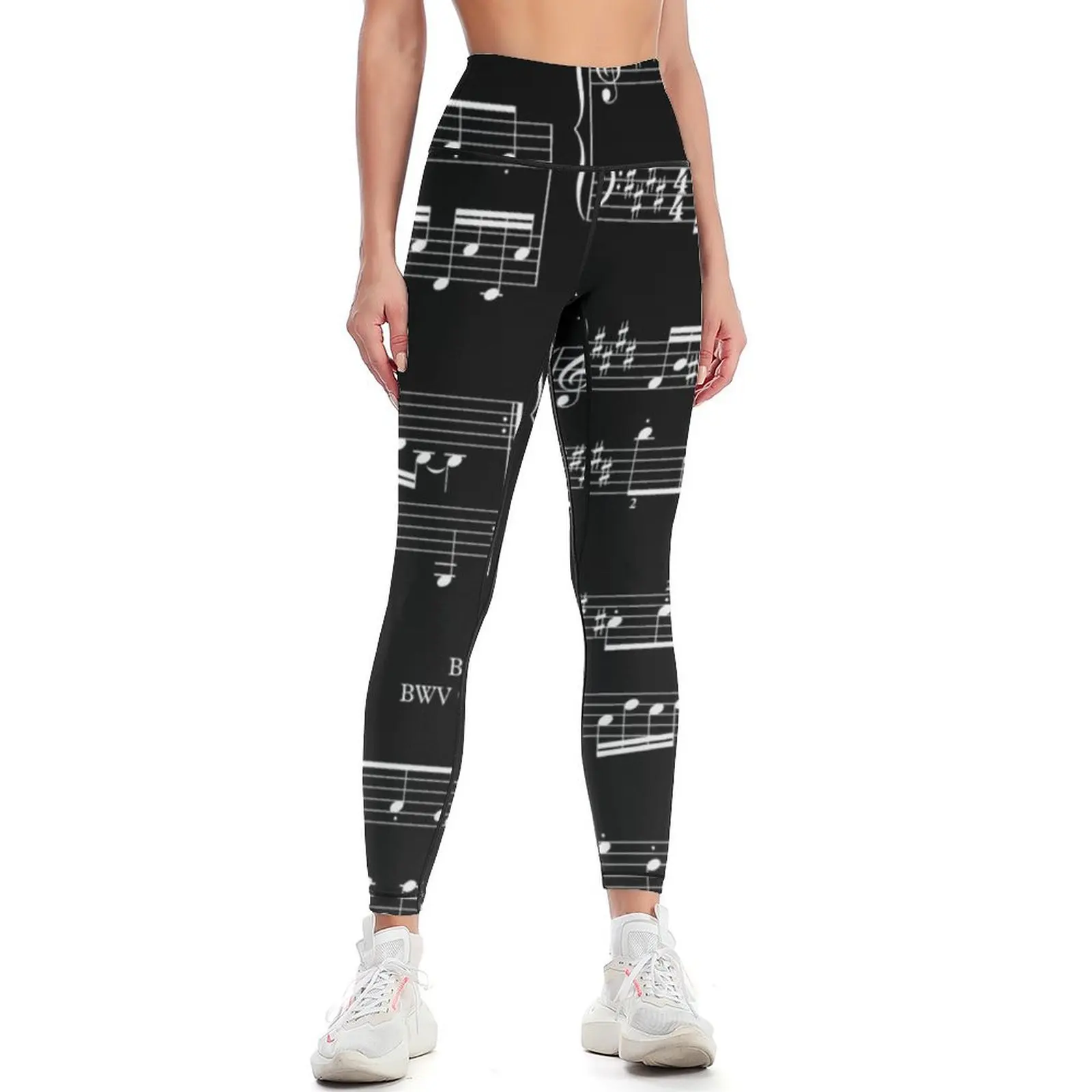 

Johann Sebastian Bach - PRELUDE - white sheet music NOTES - digital ART by Iona Art Digital Leggings gym womans Womens Leggings