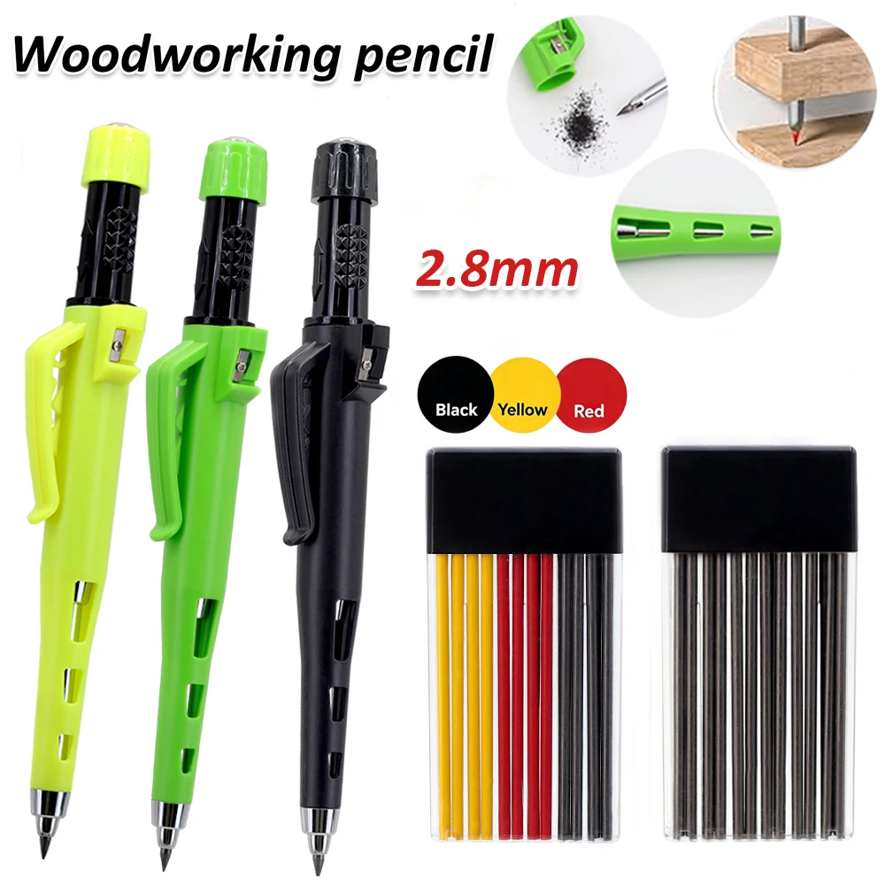 

Long 55mm Tip Woodworking Pencil Set, 24pcs/box 2.8mm Lead Refills,Built-in Sharpener,Deep Hole Carpenter Marking Scribing Tool