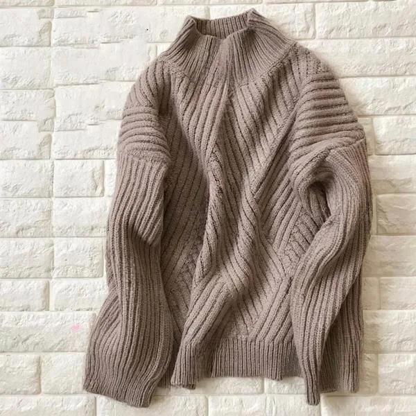 2025 ฤดูใบไม้ร่วง/ฤดูหนาวใหม่ครึ่งคอสูงถักเสื้อกันหนาว + เอวยางยืด Checkered กระโปรงชุด 2 ชิ้น