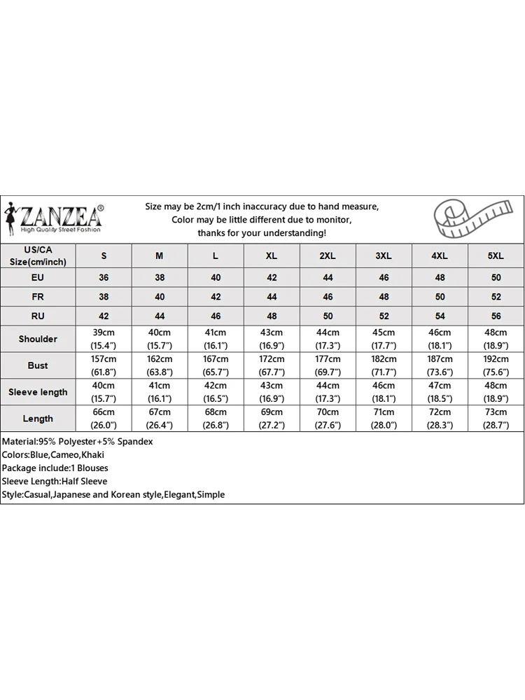 ZANZEA Camicetta elegante a pieghe da donna 2025 Top moda Casual Mezza manica a sbuffo Camicie larghe solide Colletto alla coreana Office Lady Blusas